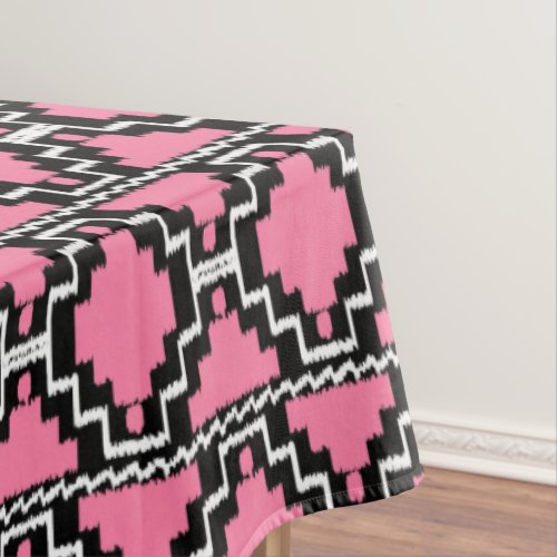 Ikat Aztec Tribal _ Fuchsia Pink Black and White Tablecloth