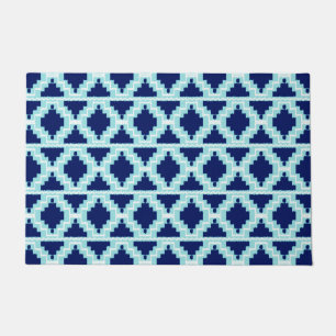 Ikat Aztec Tribal Indigo and Light Blue Doormat