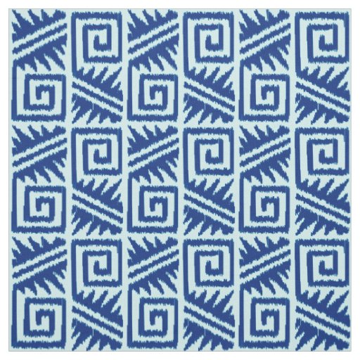 Ikat Aztec Tribal - Indigo and Light Blue Fabric