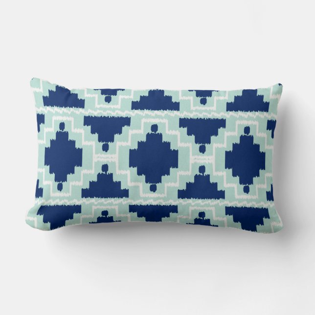 Ikat Aztec Tribal - Indigo and light blue Lumbar Pillow (Front)
