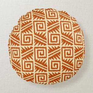 Ikat Aztec Tribal - Mandarin and Light Orange Round Pillow