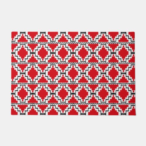 Ikat Aztec Tribal Red Black and White Doormat