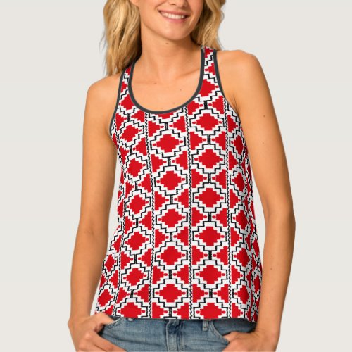 Ikat Aztec Tribal Red Black and White Tank Top