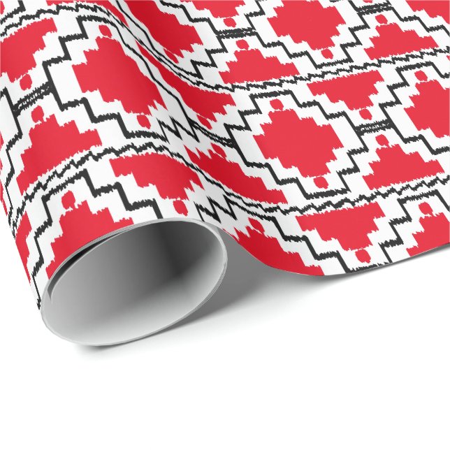 Ikat Aztec Tribal - Red, Black and White Wrapping Paper (Roll Corner)