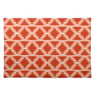 Ikat Aztec Tribal Rust, Orange and White Cloth Placemat