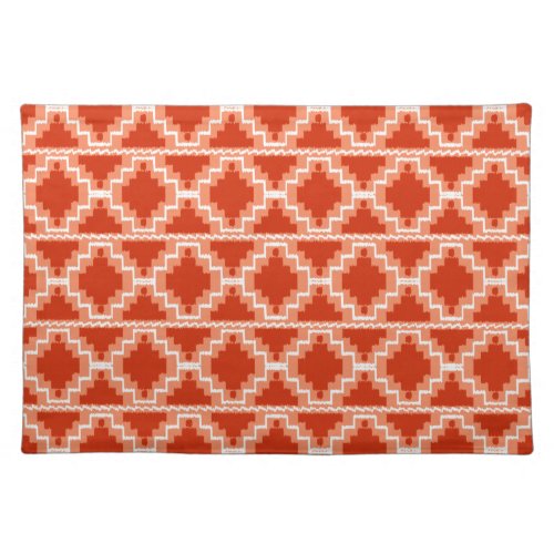 Ikat Aztec Tribal Rust Orange and White Cloth Placemat