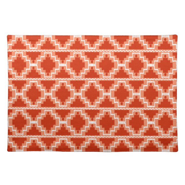 Ikat Aztec Tribal Rust, Orange and White Cloth Placemat (Front)