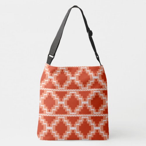 Ikat Aztec Tribal _ Rust Orange and white Crossbody Bag