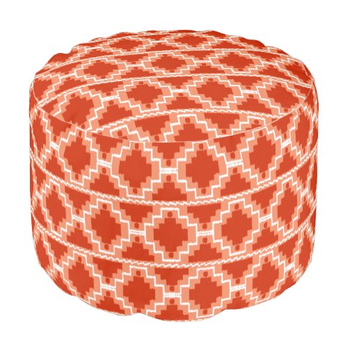 Ikat Aztec Tribal _ Rust Orange and white Pouf