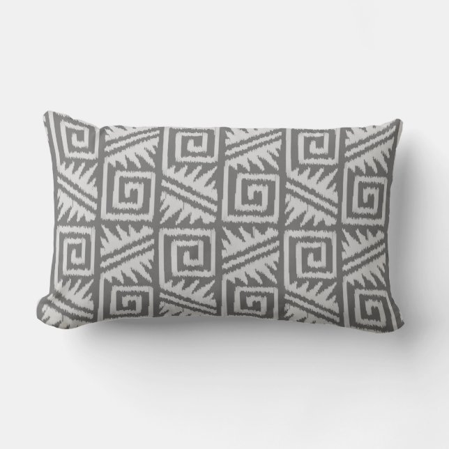 Ikat Aztec Tribal - Shades of Grey / Gray Lumbar Pillow (Front)