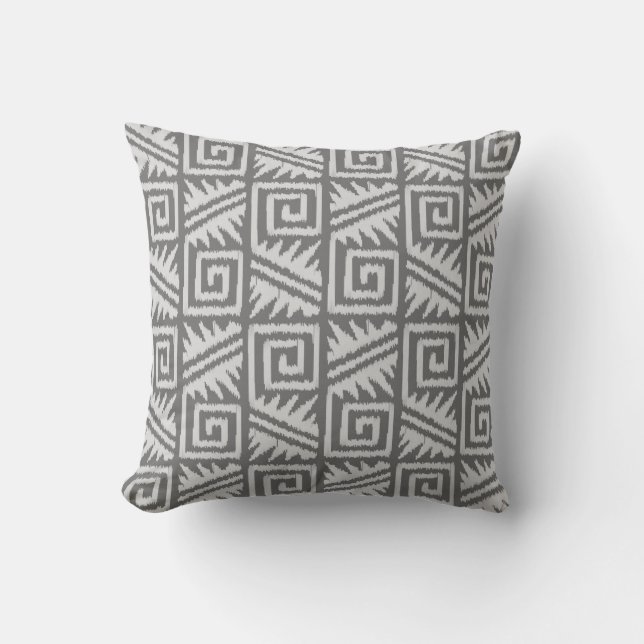 Ikat Aztec Tribal - Shades of Grey / Gray Throw Pillow (Front)