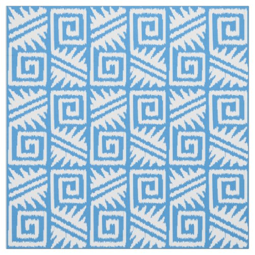 Ikat Aztec Tribal _ Sky Blue and White Fabric