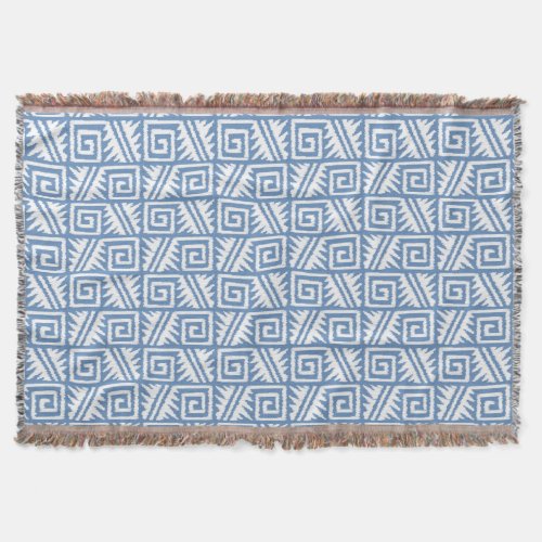 Ikat Aztec Tribal _ Sky Blue and White Throw Blanket