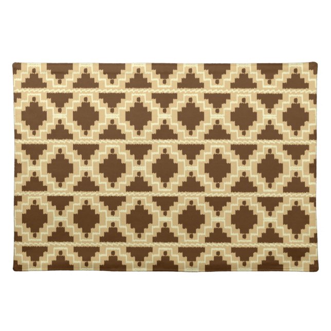 Ikat Aztec Tribal Tan, Brown and Cream Cloth Placemat (Front)