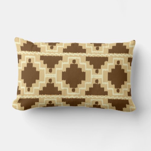 Ikat Aztec Tribal _ Tan brown and cream Lumbar Pillow