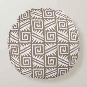 Ikat Aztec Tribal - Taupe Tan and Cream Round Pillow