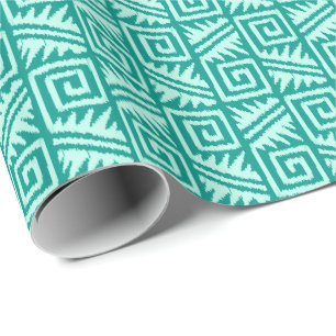 Ikat Aztec Tribal - Turquoise and Aqua Wrapping Paper
