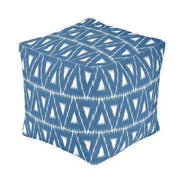 Ikat blue triangles pattern pouf