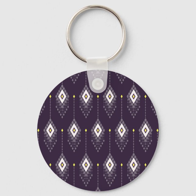 Ikat Chandelier Pattern: Vintage Textile Design Keychain (Front)