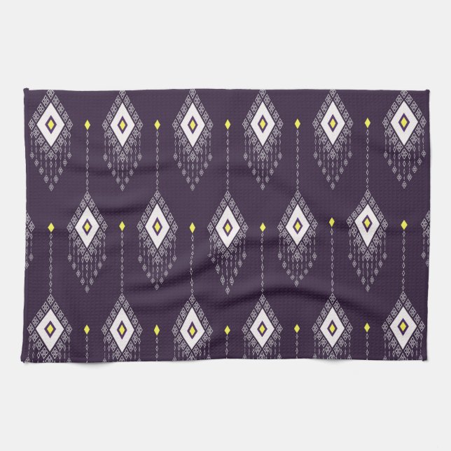 Ikat Chandelier Pattern: Vintage Textile Design Kitchen Towel (Horizontal)