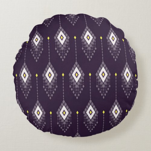 Ikat Chandelier Pattern Vintage Textile Design Round Pillow