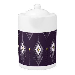 Ikat Chandelier Pattern: Vintage Textile Design Teapot