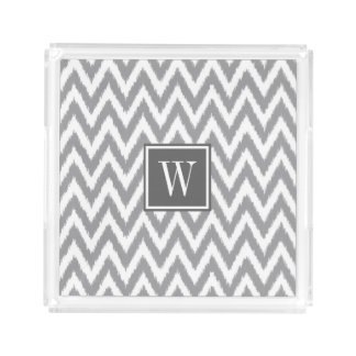 Ikat Chevron Gray Monogram Acrylic Tray