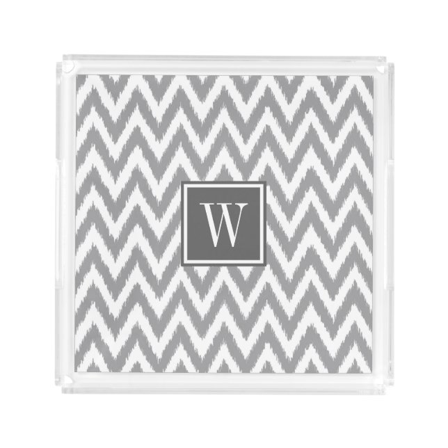 Ikat Chevron Gray Monogram Acrylic Tray (Front)