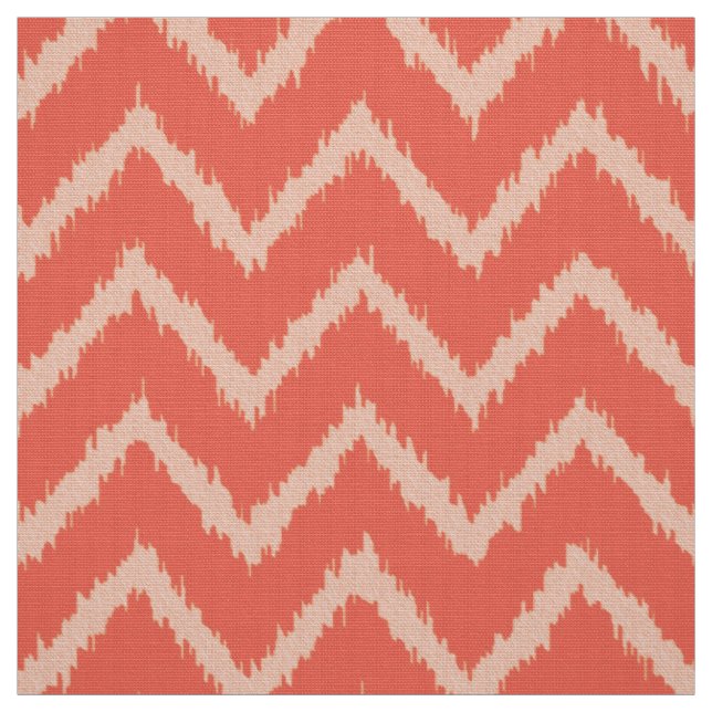 Ikat Chevron Pattern - Coral orange and peach Fabric (Swatch)