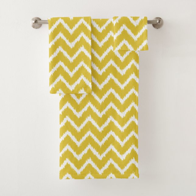 Ikat Chevron Pattern - Mustard yellow and white Bath Towel Set (Insitu)