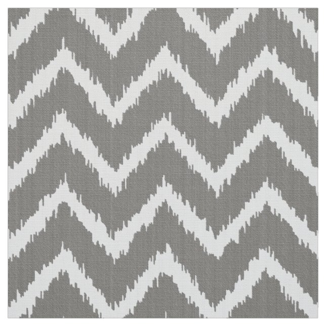 Ikat Chevron Pattern - Silver grey / gray & white Fabric (Swatch)