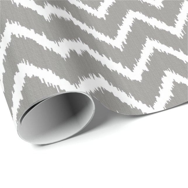 Ikat Chevron Pattern - Silver grey / gray & white Wrapping Paper (Roll Corner)