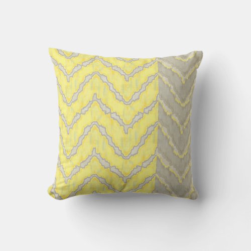 IKAT Chevron Striped Vintage Pattern Yellow Grey Throw Pillow
