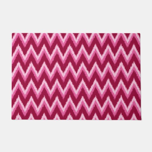 Ikat Chevron Stripes _ Burgundy Rose and Pink Doormat