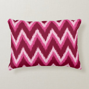 Ikat Chevron Stripes - Burqundy, Rose and Pink Decorative Pillow