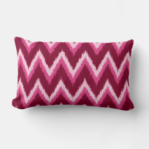 Ikat Chevron Stripes - Burqundy, Rose and Pink Lumbar Pillow