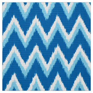 Ikat Chevron Stripes - Cobalt, Sky Blue and White Fabric