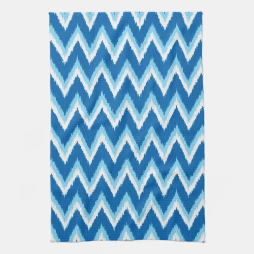 Ikat Chevron Stripes _ Cobalt Sky Blue and White Kitchen Towel