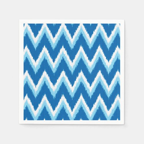 Ikat Chevron Stripes _ Cobalt Sky Blue and White Napkins