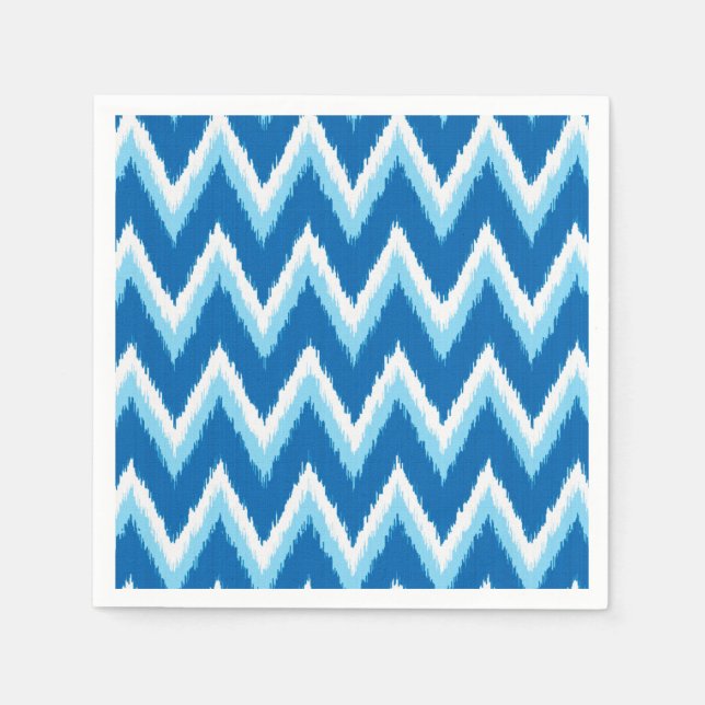 Ikat Chevron Stripes - Cobalt, Sky Blue and White Napkins (Front)
