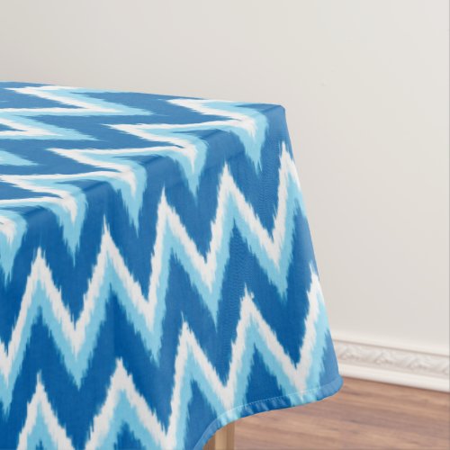 Ikat Chevron Stripes _ Cobalt Sky Blue and White Tablecloth
