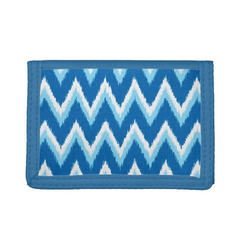 Ikat Chevron Stripes _ Cobalt Sky Blue and White Tri_fold Wallet