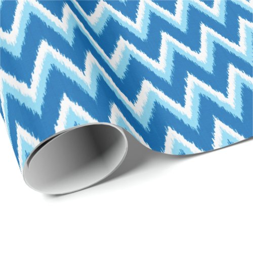 Ikat Chevron Stripes _ Cobalt Sky Blue and White Wrapping Paper