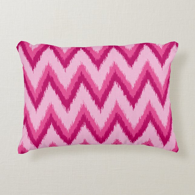 Ikat Chevron Stripes - Fuchsia and Pale Pink Accent Pillow (Front)