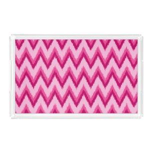 Ikat Chevron Stripes - Fuchsia and Pale Pink Acrylic Tray