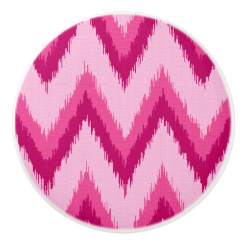 Ikat Chevron Stripes _ Fuchsia and Pale Pink Ceramic Knob