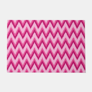 Ikat Chevron Stripes, Fuchsia and Pale Pink Doormat