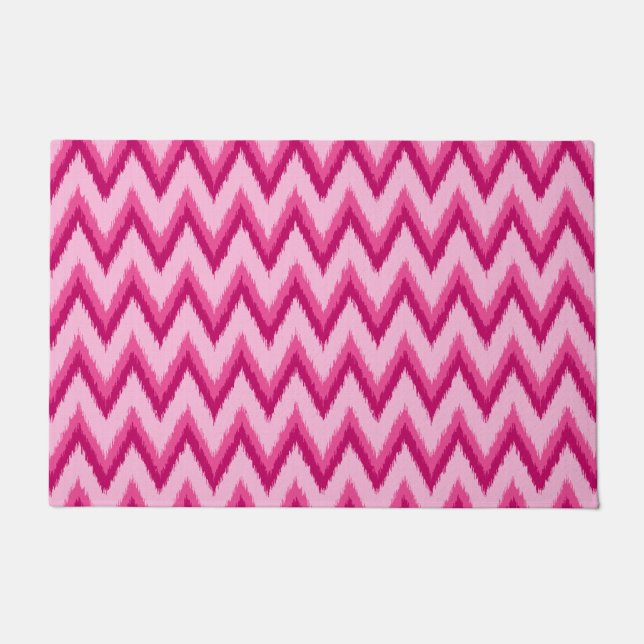Ikat Chevron Stripes, Fuchsia and Pale Pink Doormat (Front)