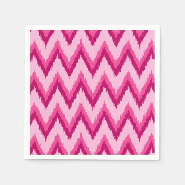 Ikat Chevron Stripes - Fuchsia and Pale Pink Napkins (Front)