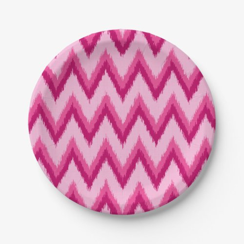 Ikat Chevron Stripes _ Fuchsia and Pale Pink Paper Plates